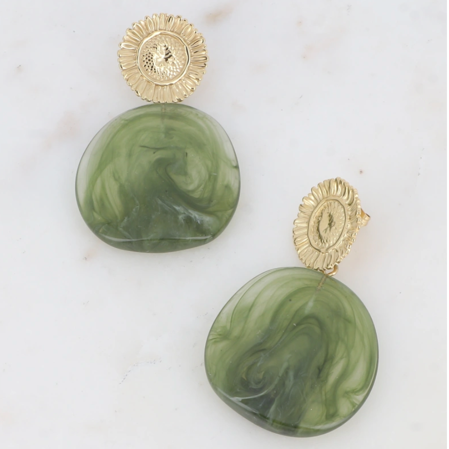Boucles d'oreilles pendantes en résine Ariane - Vert