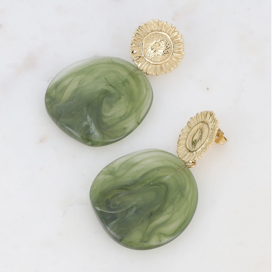 Boucles d'oreilles pendantes en résine Ariane - Vert