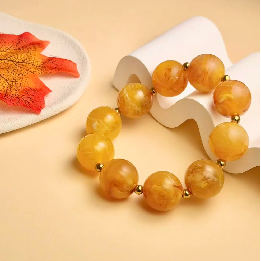 Bracelet élastique perles rondes Honoré - Mandarine