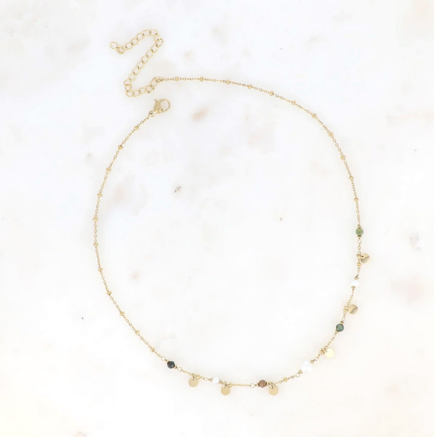 Collier pampilles et perles naturelles Edgar - Olive