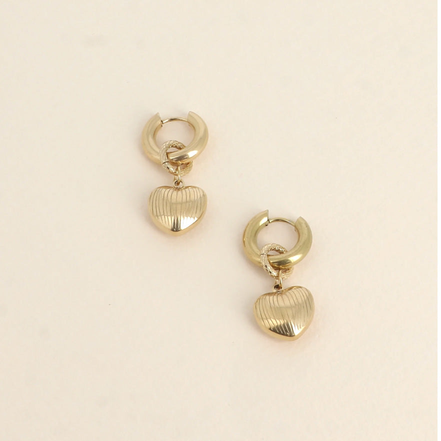 Créoles pendentif coeur strié Augusta