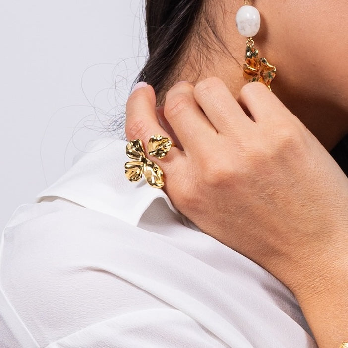 Bague réglable Lise au motif feuillage
