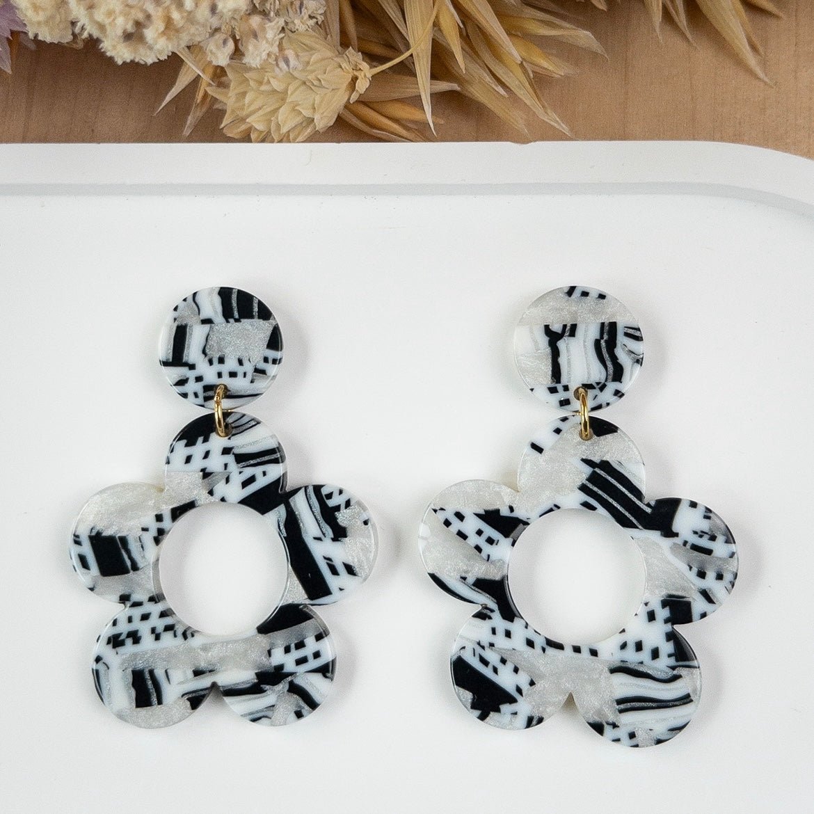 Boucles d'oreilles Marguerite Noir & Blanc - Numette