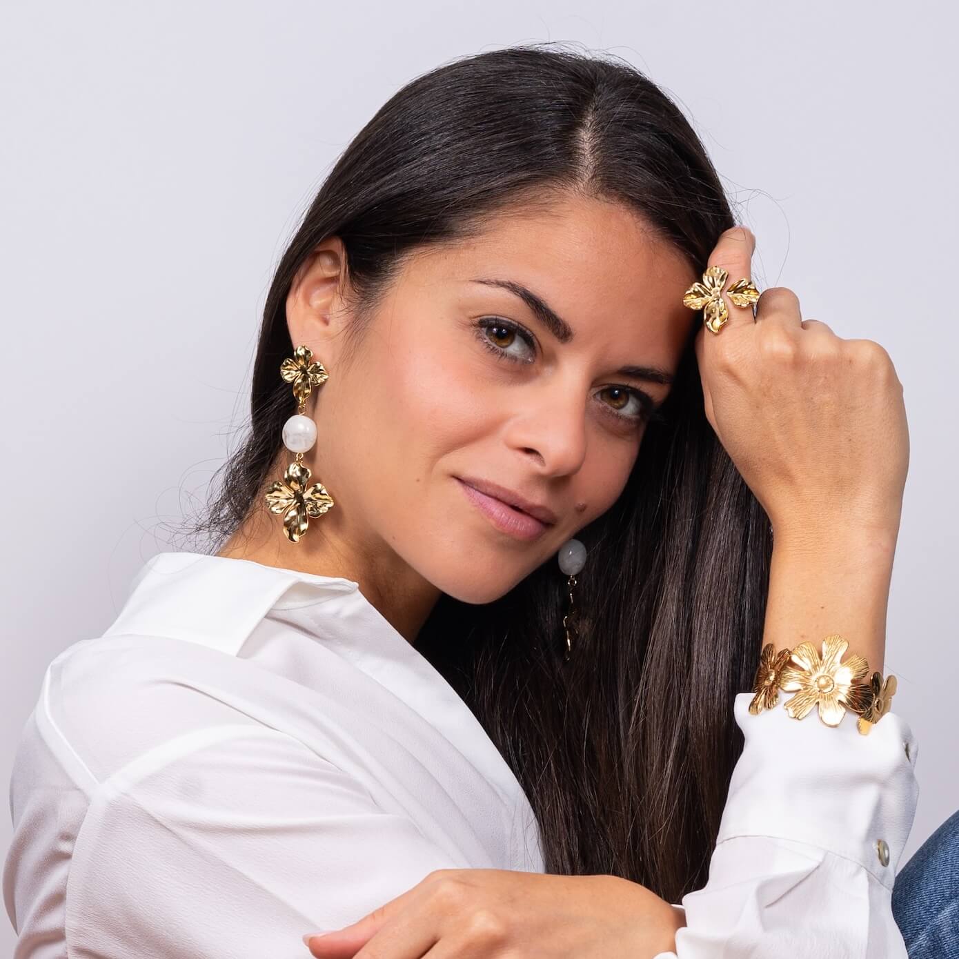 Boucles d'oreilles pendantes Stella - Blanc