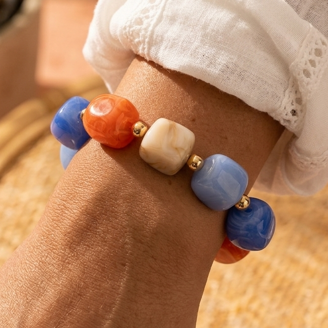 Bracelet en résine Félix - Bleu & Orange