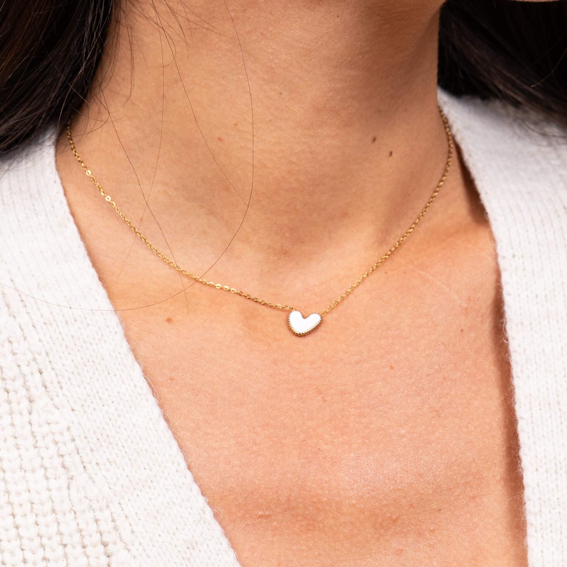 Collier coeur blanc émaillé Martin