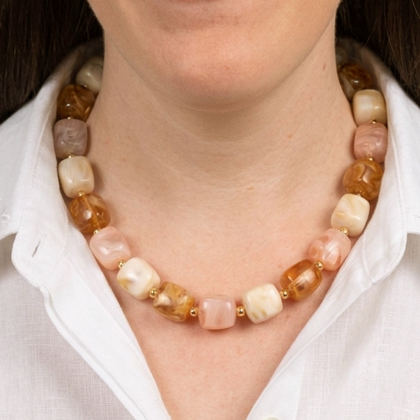 Collier en résine Félix - Rose & Brun