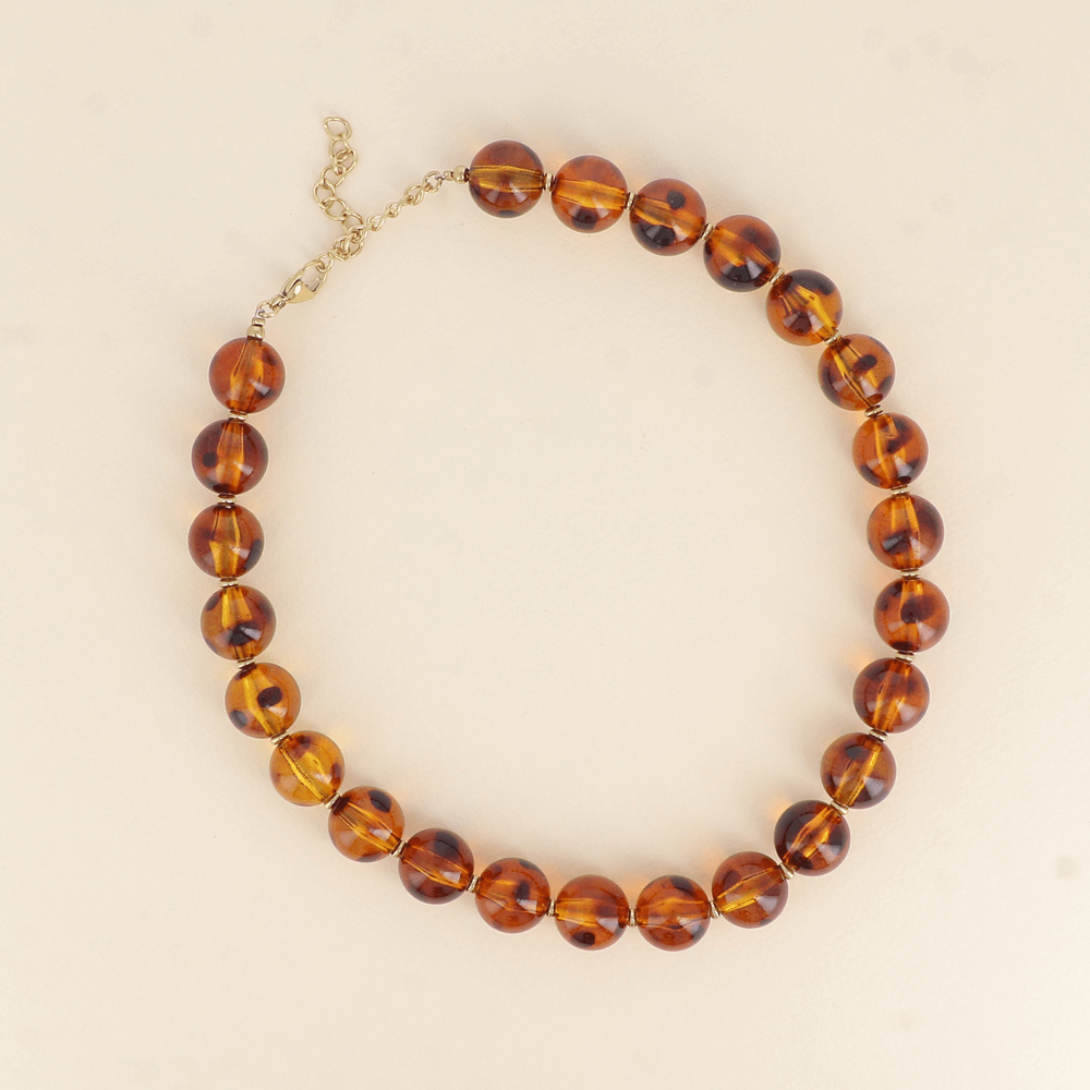 Collier boules Valentin - Léopard Ambre