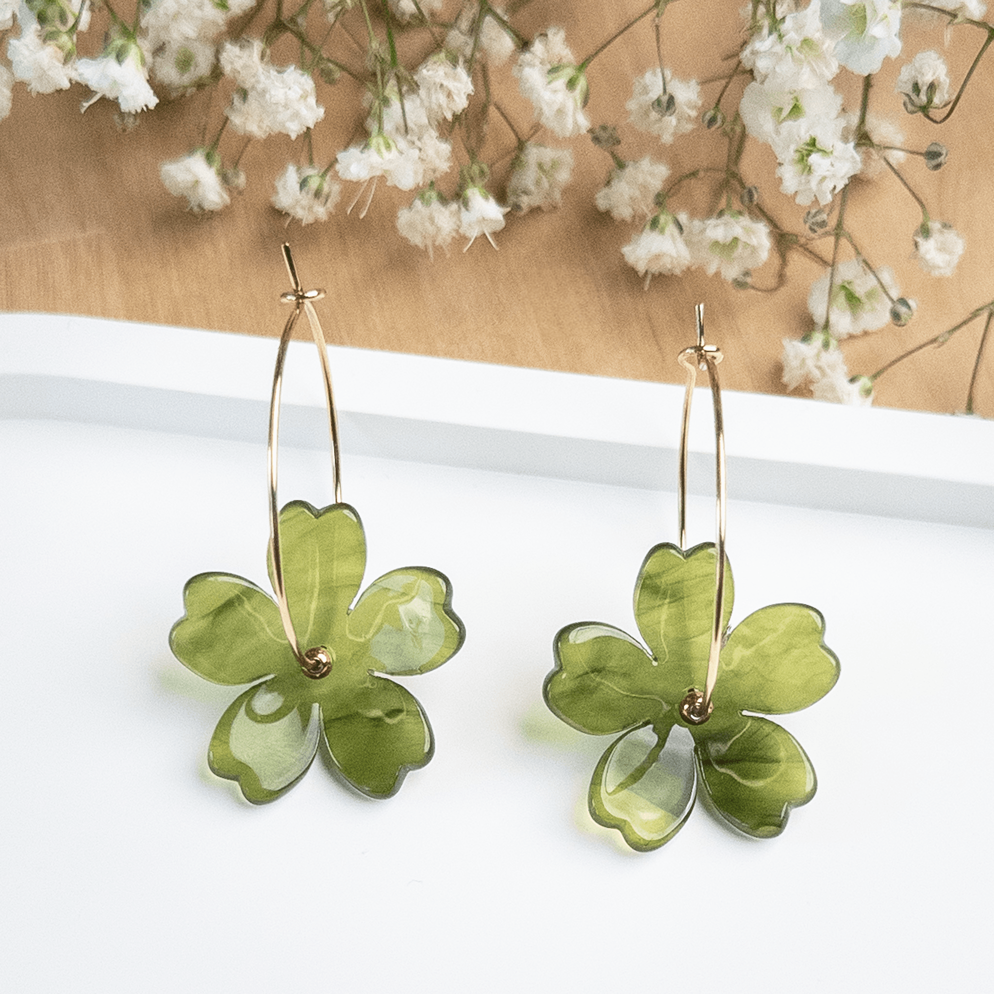 Boucles d'oreilles Rosa - Marbré Olive