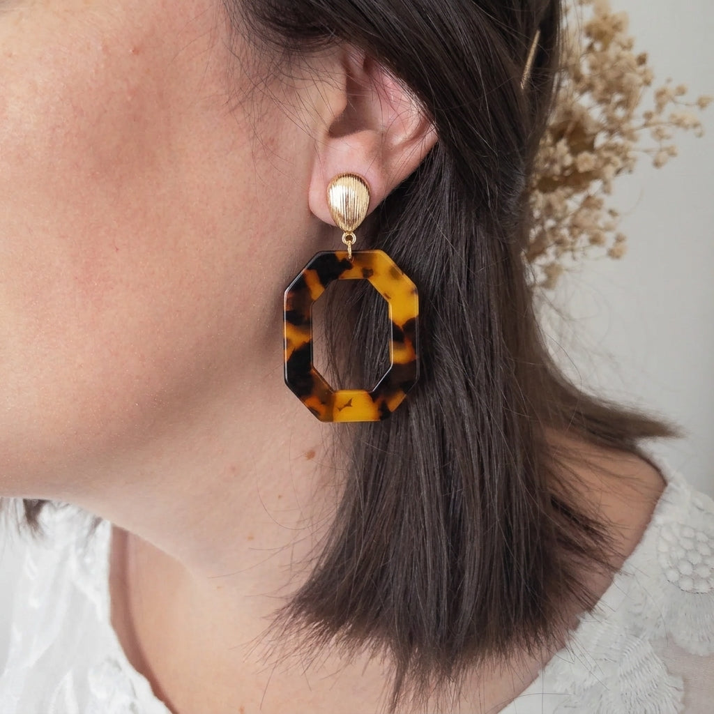 Boucles d'oreilles Agathe octogone écaille jaune