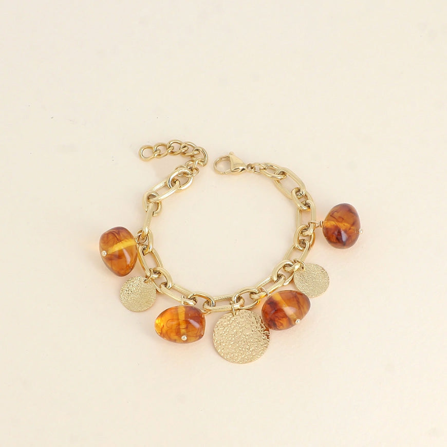 Bracelet perles en résine & papilles martelées Auguste - Ambre