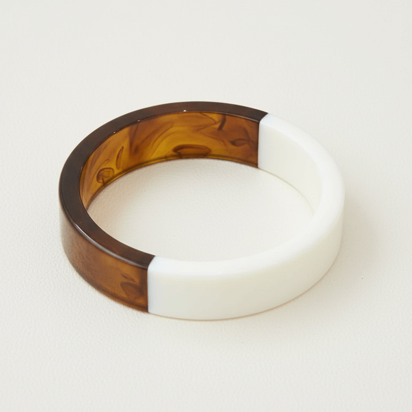 Jonc résine bicolore Cannelle - Blanc & Ambre