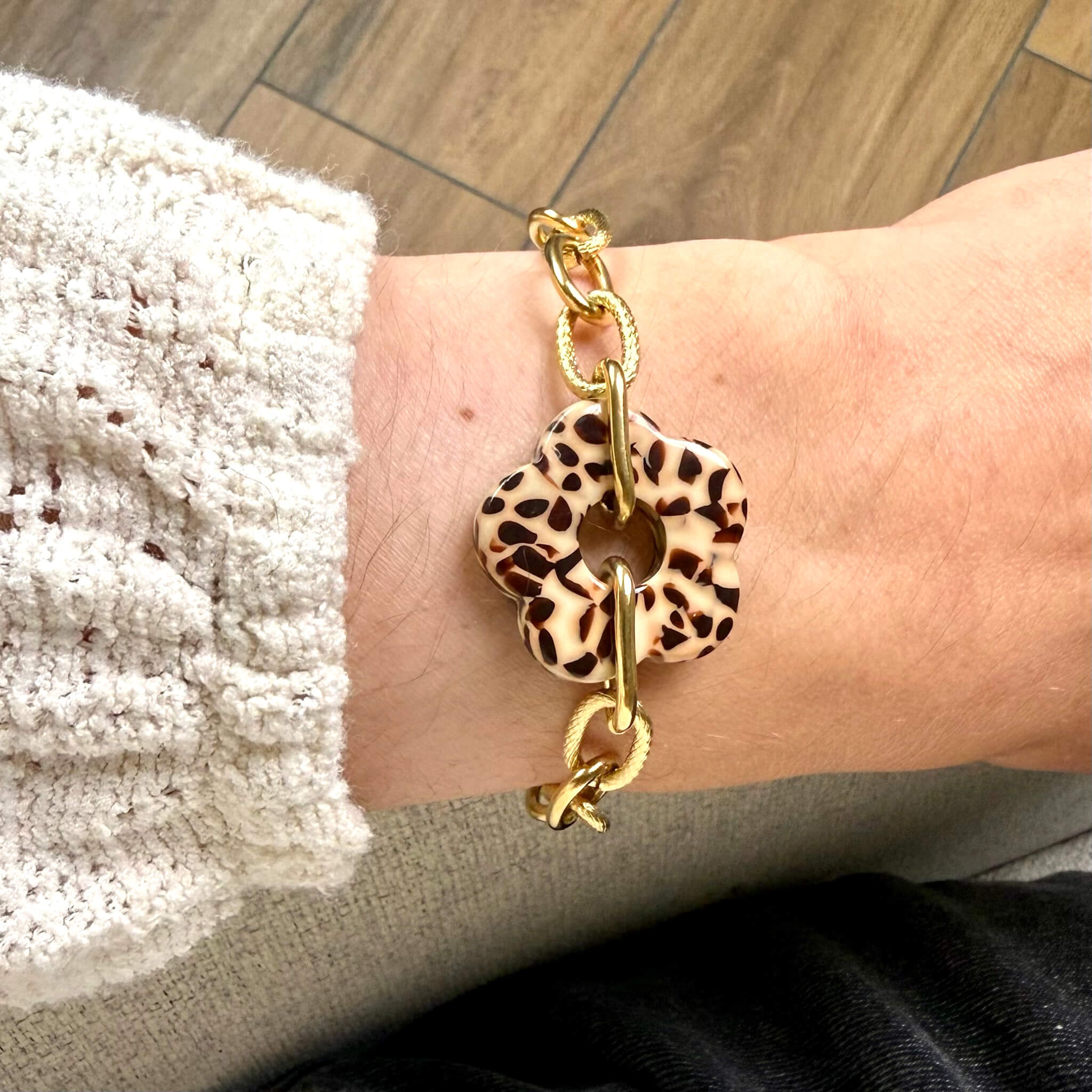 Bracelet fleur Oleg - Moucheté brun