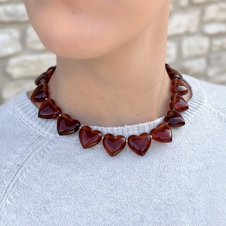 Collier cĆurs en rĂ©sine Freya - Ambre