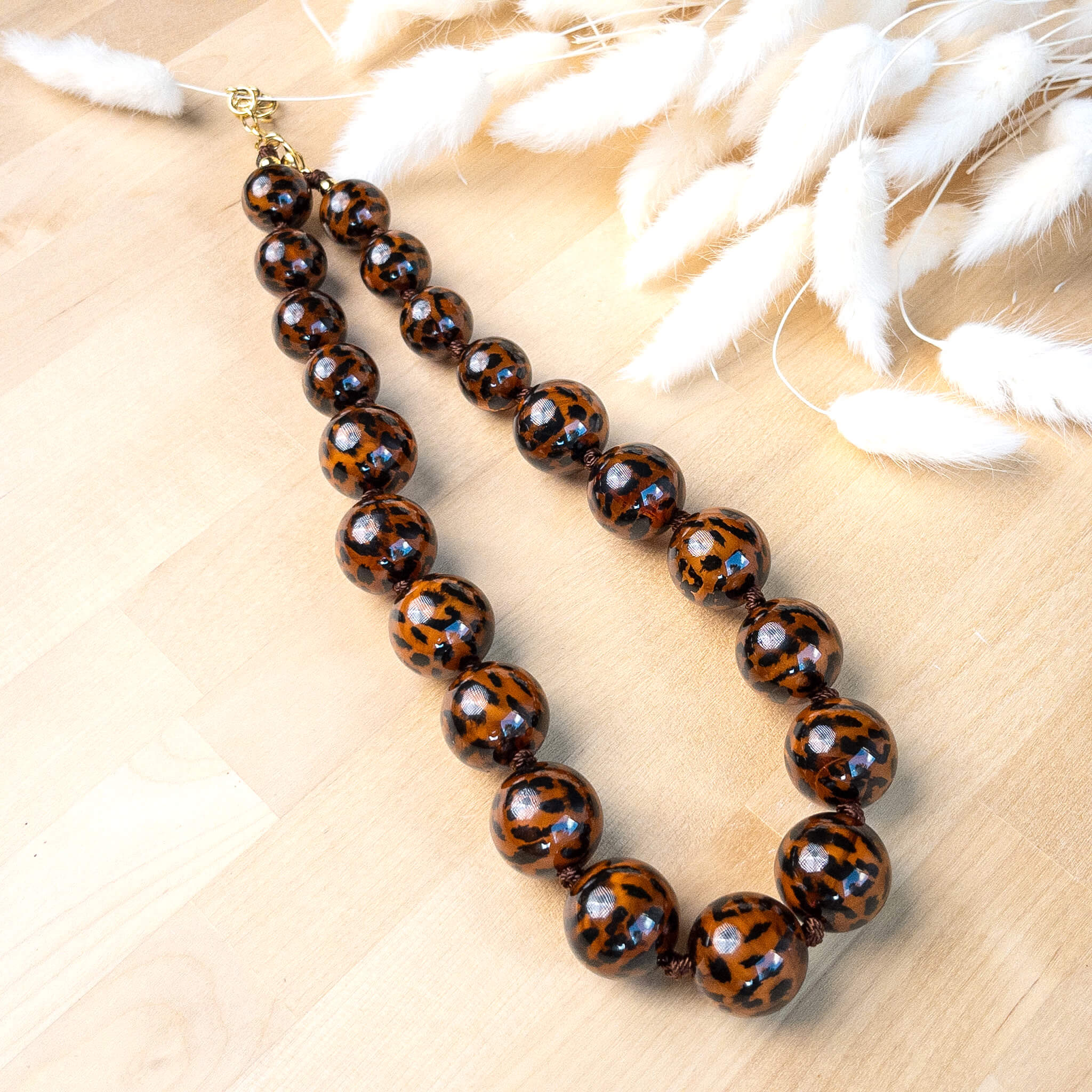 Collier perles rondes Hector - Léopard