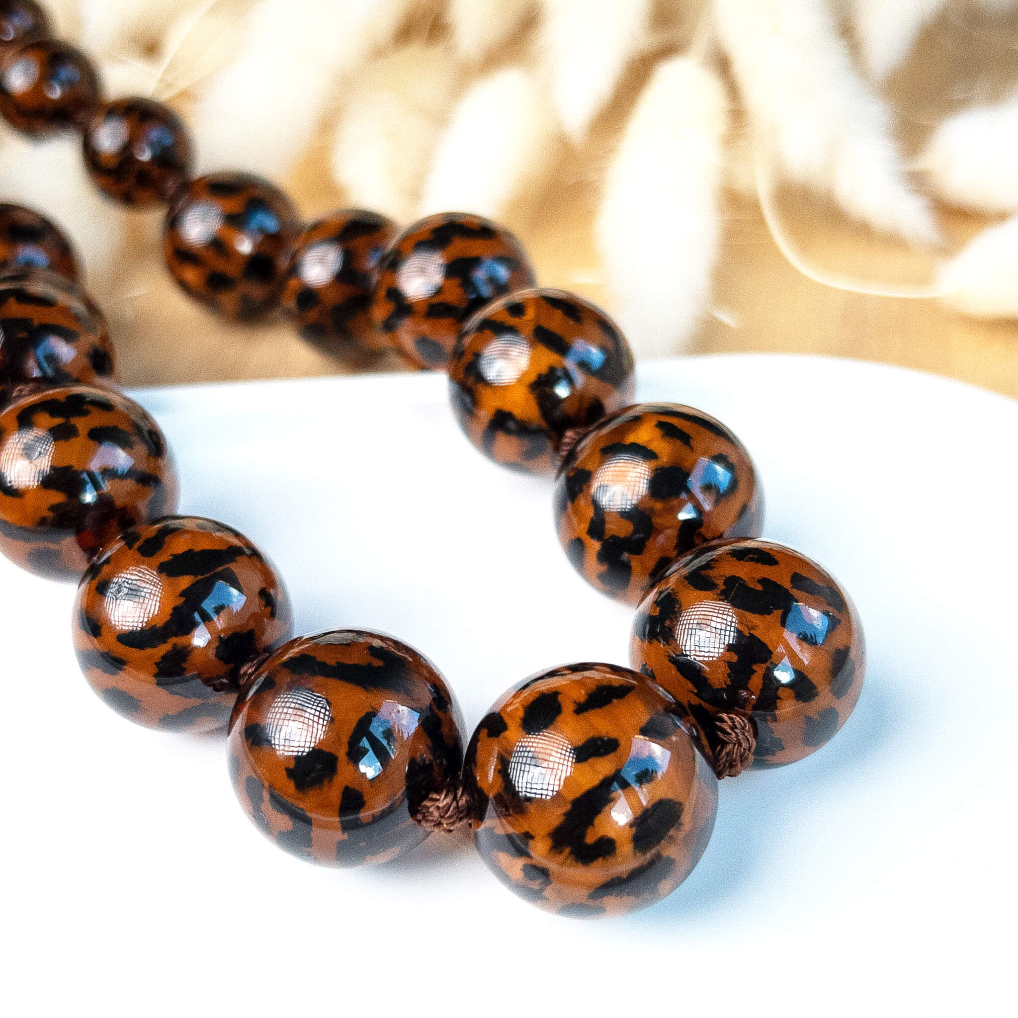 Collier perles rondes Hector - Léopard