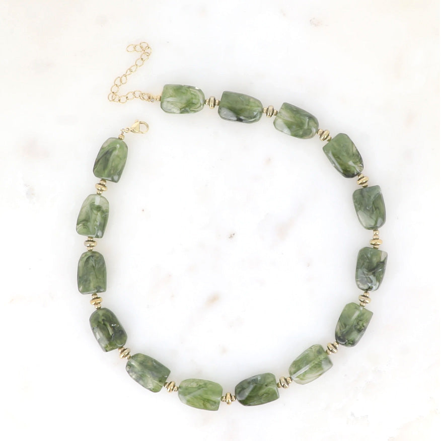 Collier perles en résine Louis - Vert