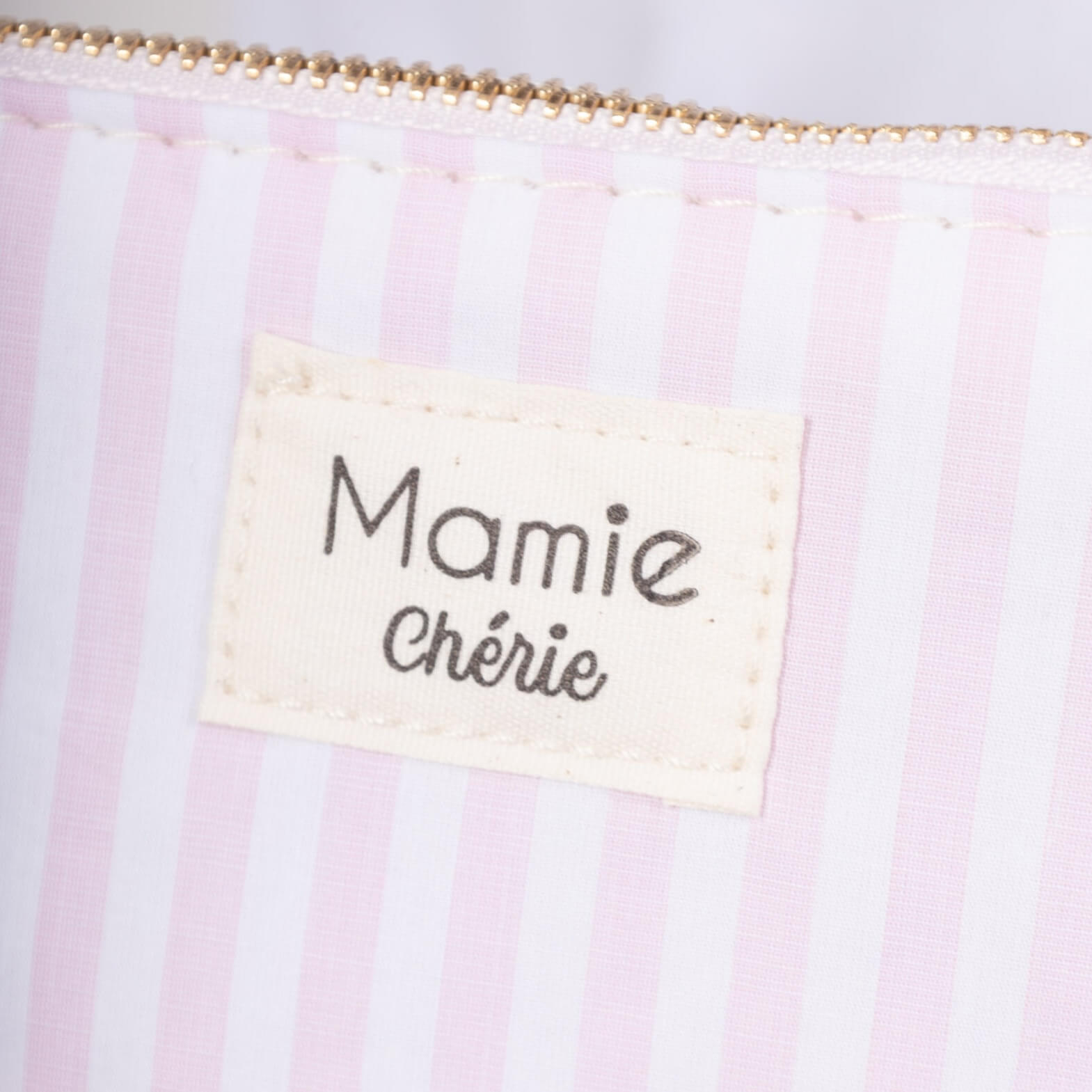 Pochette à bijoux rayée "Mamie chérie" - Rose