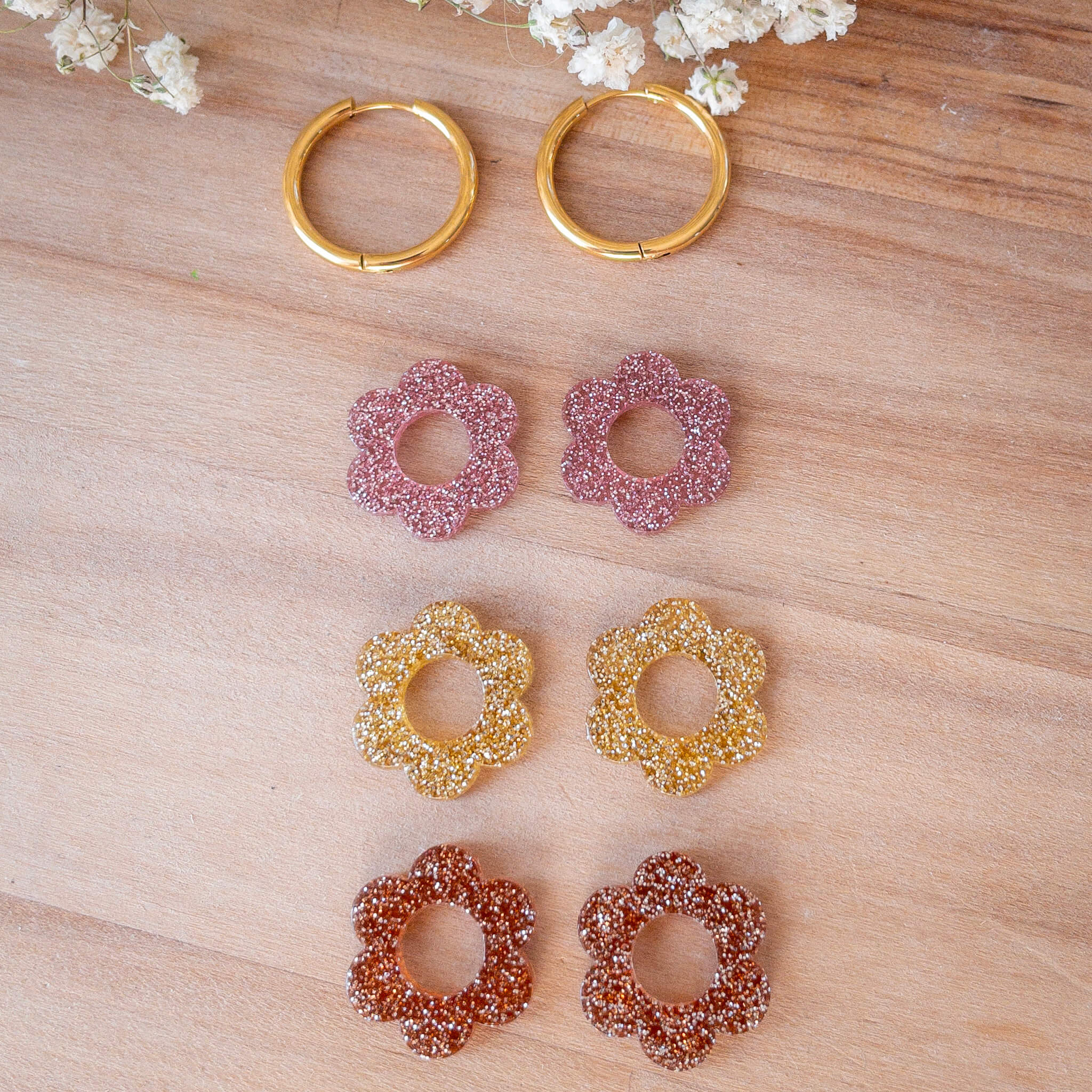 Pack 1 paire de créoles + 3 paires de fleurs Alba - Numette