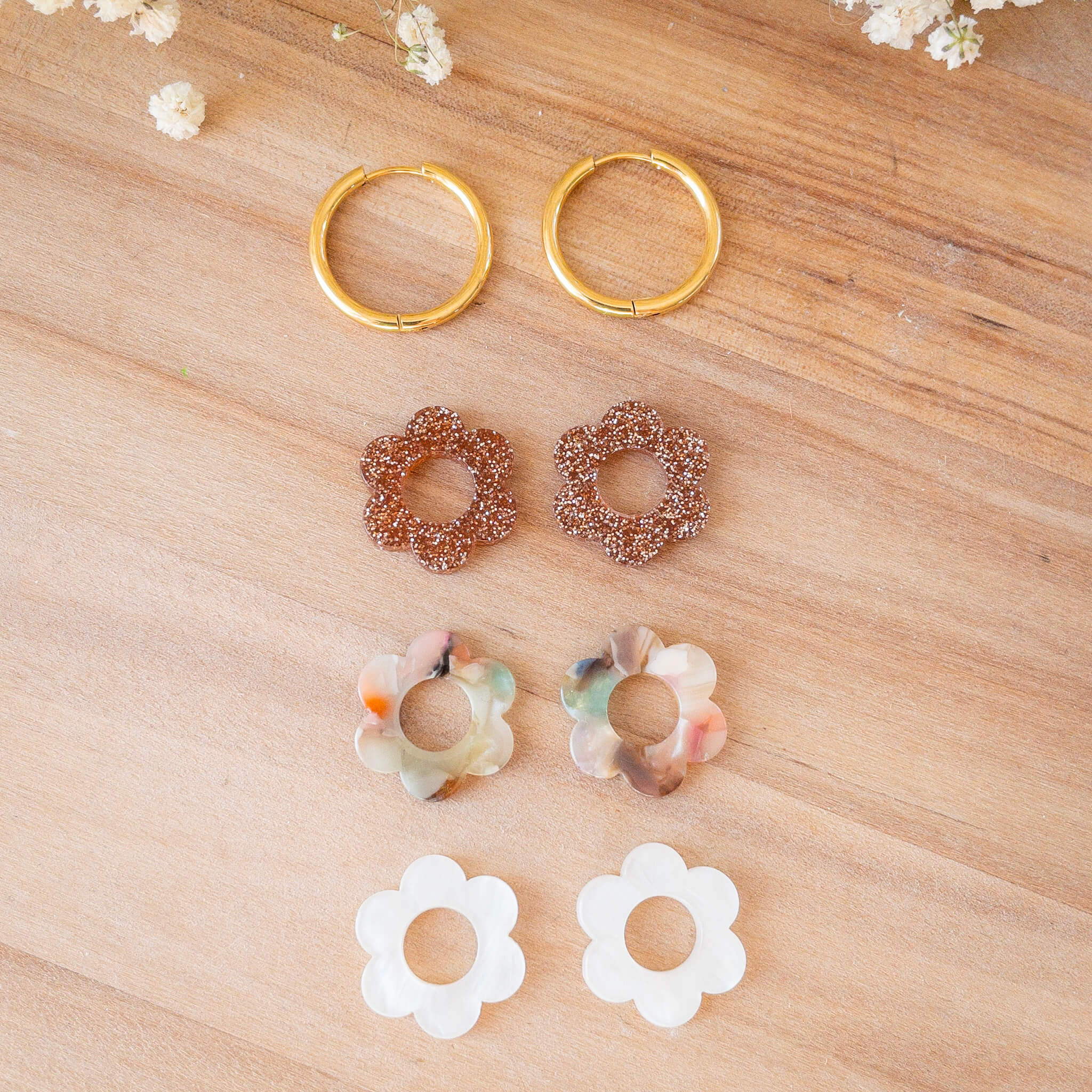 Pack 1 paire de créoles + 3 paires de fleurs Alba - Numette