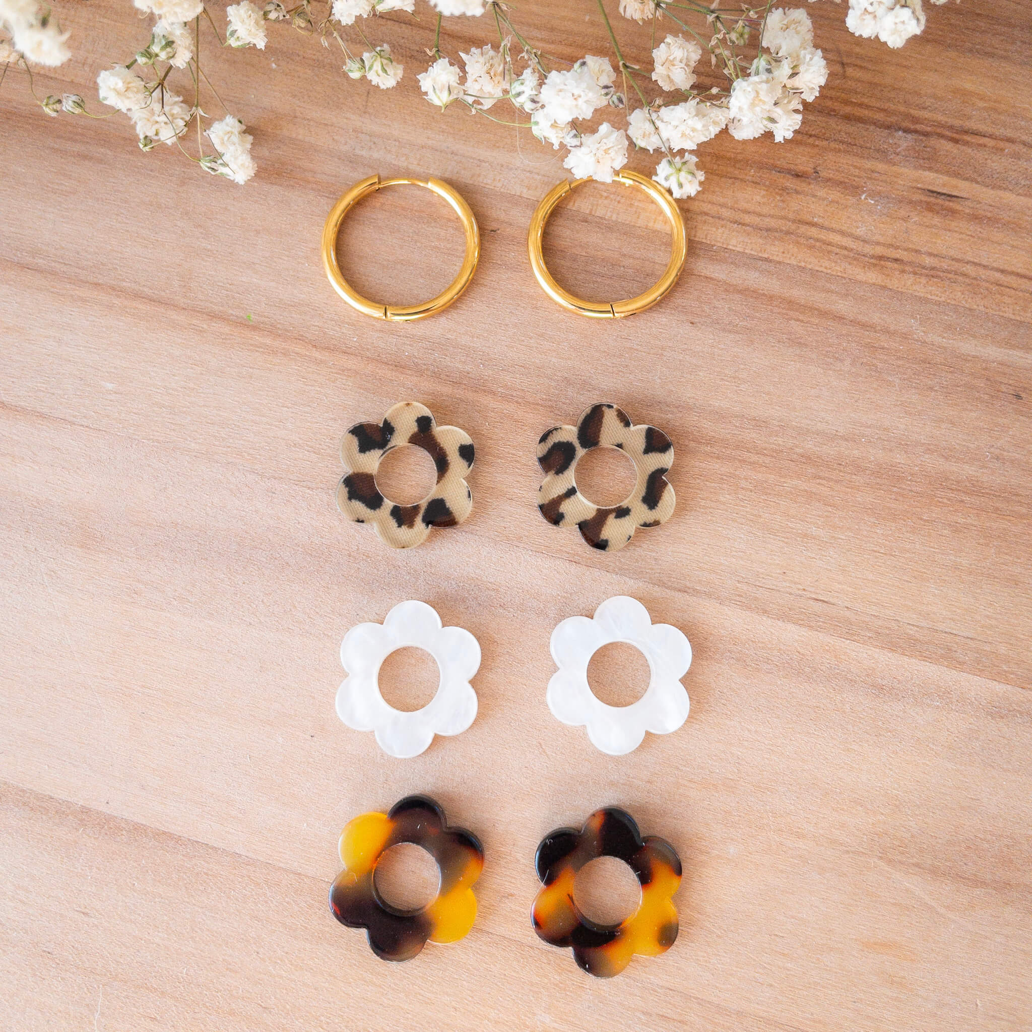 Pack 1 paire de créoles + 3 paires de fleurs Alba - Numette