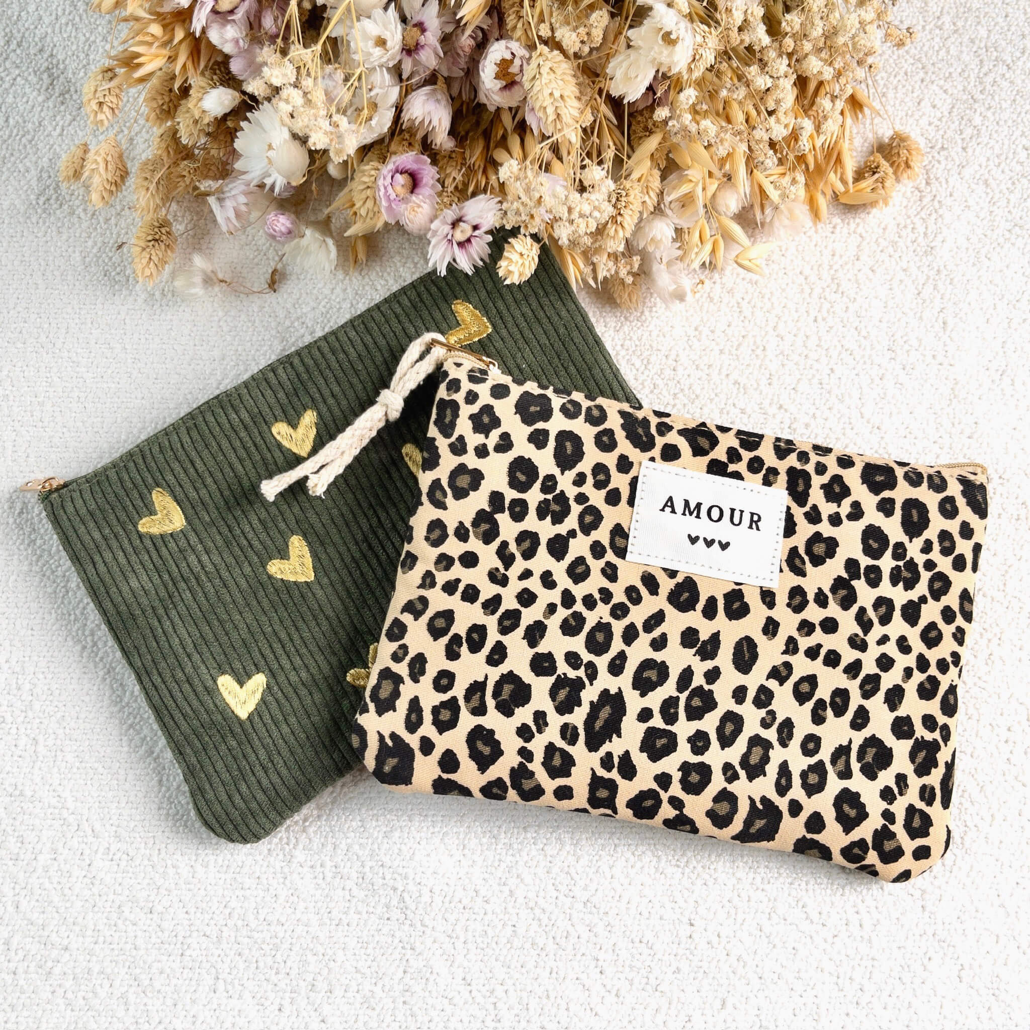 Pochette à bijoux velours côtelé vert