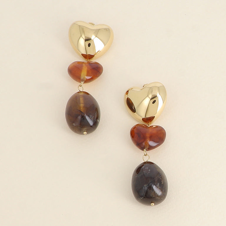 Boucles d'oreilles coeurs et résine Sophia - Ambre