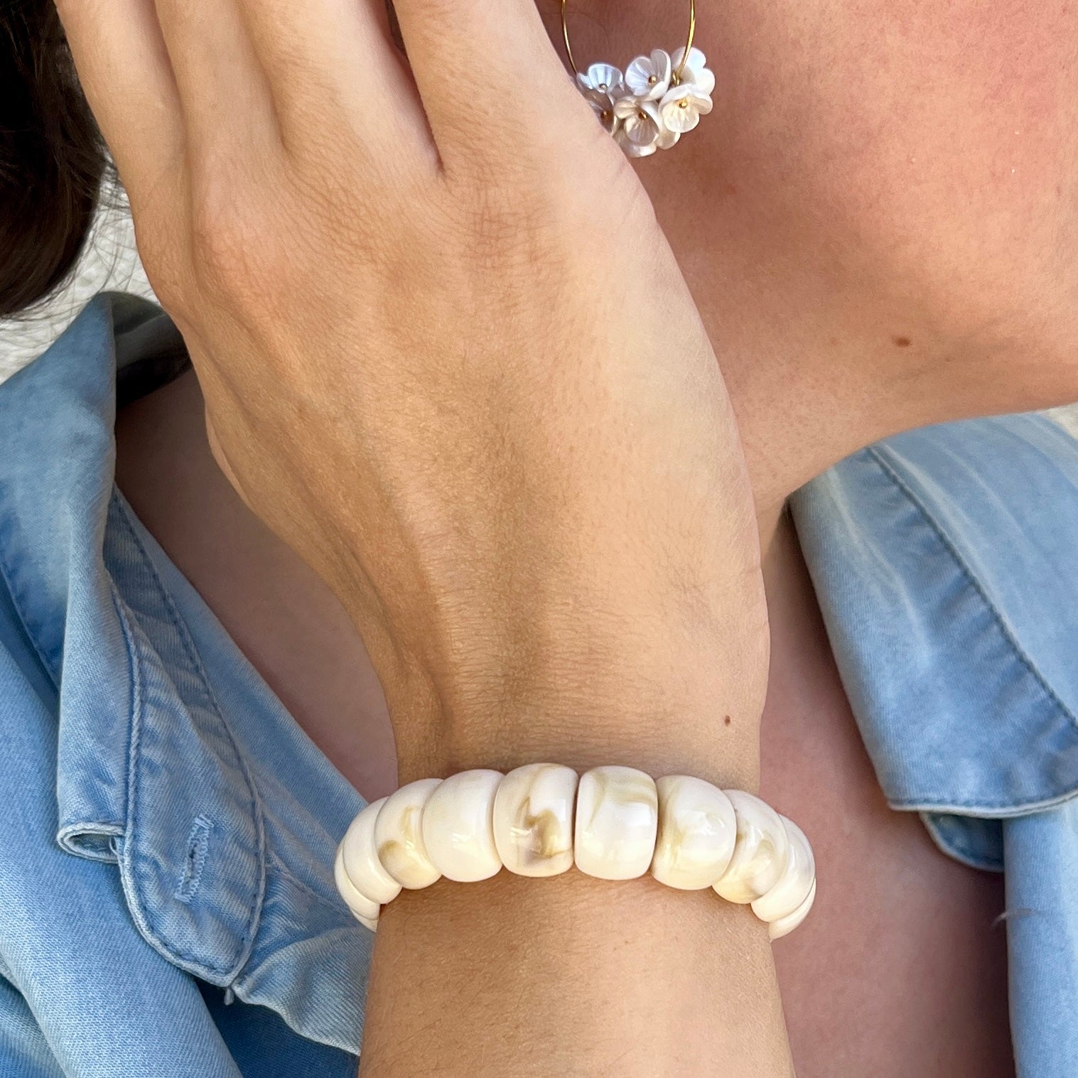 Bracelet élastique Mini-Fauve - Beige marbré