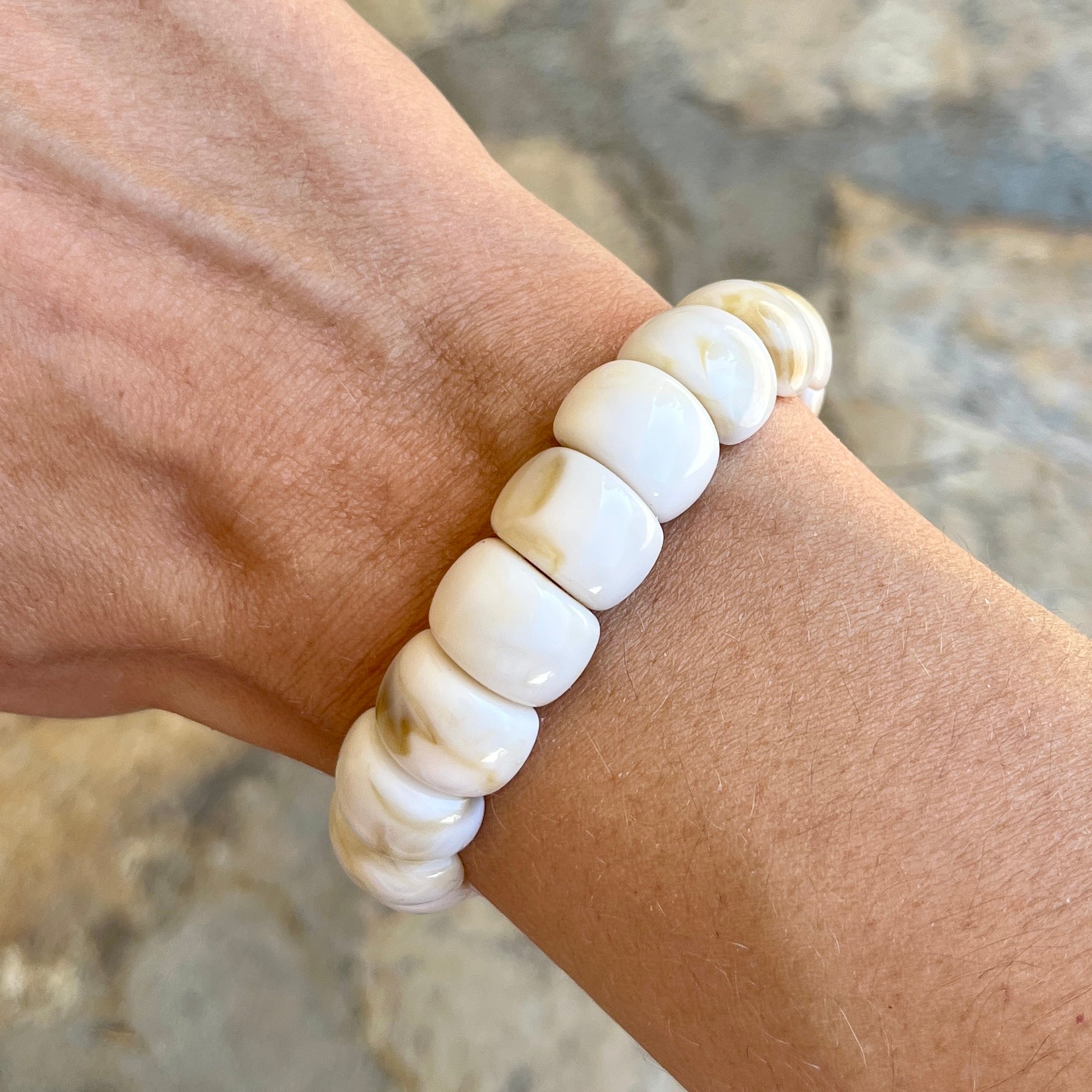 Bracelet élastique Mini-Fauve - Beige marbré