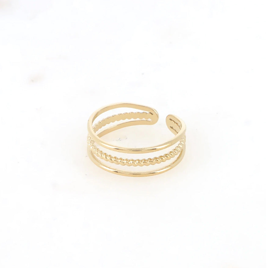 Bague 3 rangs lisse et torsadée Daphnée
