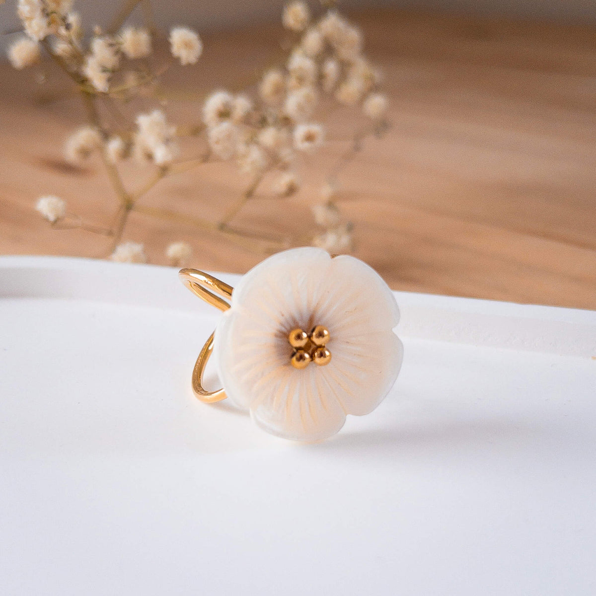 Bague Vintage En Plastique Fleur Rose Et Jaune - Taille 52/53 - NEUVE Sans Emballage