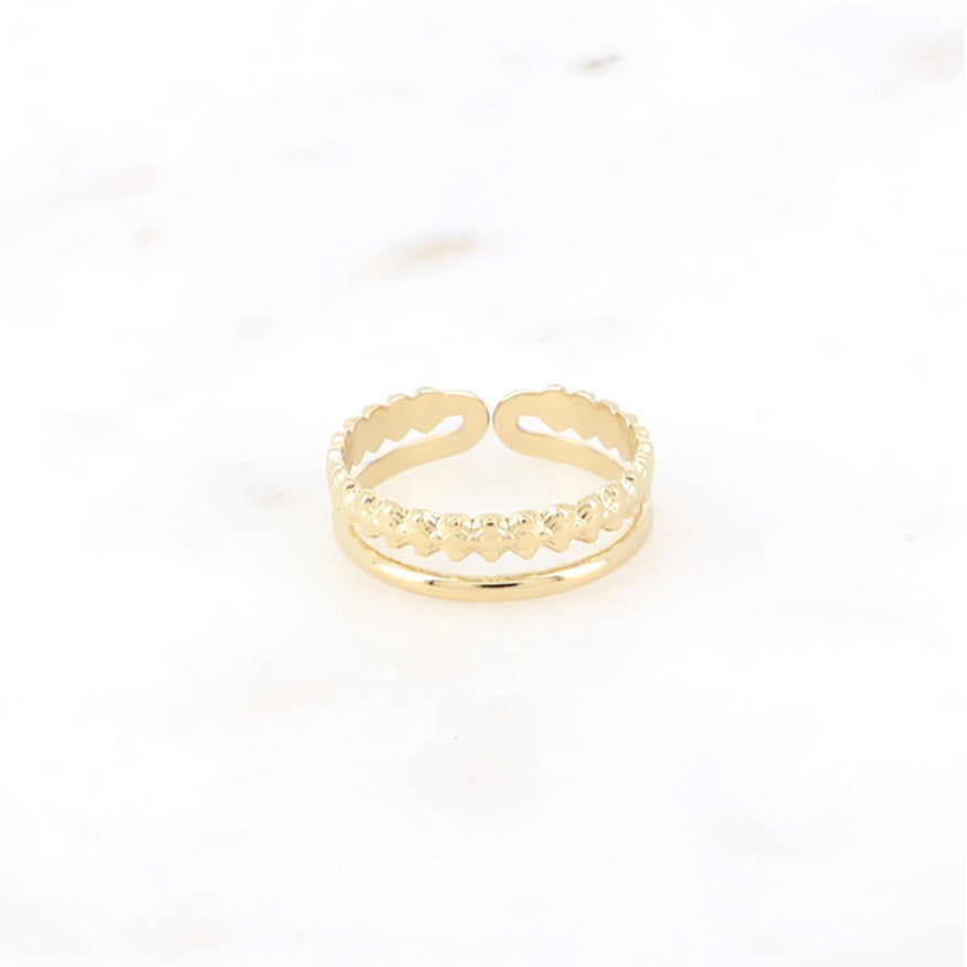 Bague 2 rangs lisse et texturé Marina