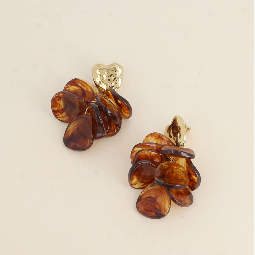 Boucles d'oreilles pétales résine Olympe - Ambre