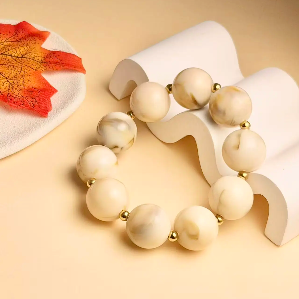 Bracelet élastique perles rondes Honoré - Beige