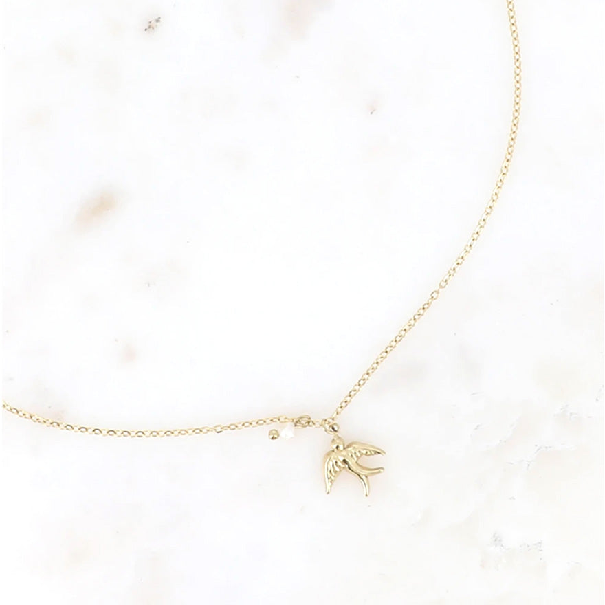 Collier poétique oiseau & perle d'eau douce Henri