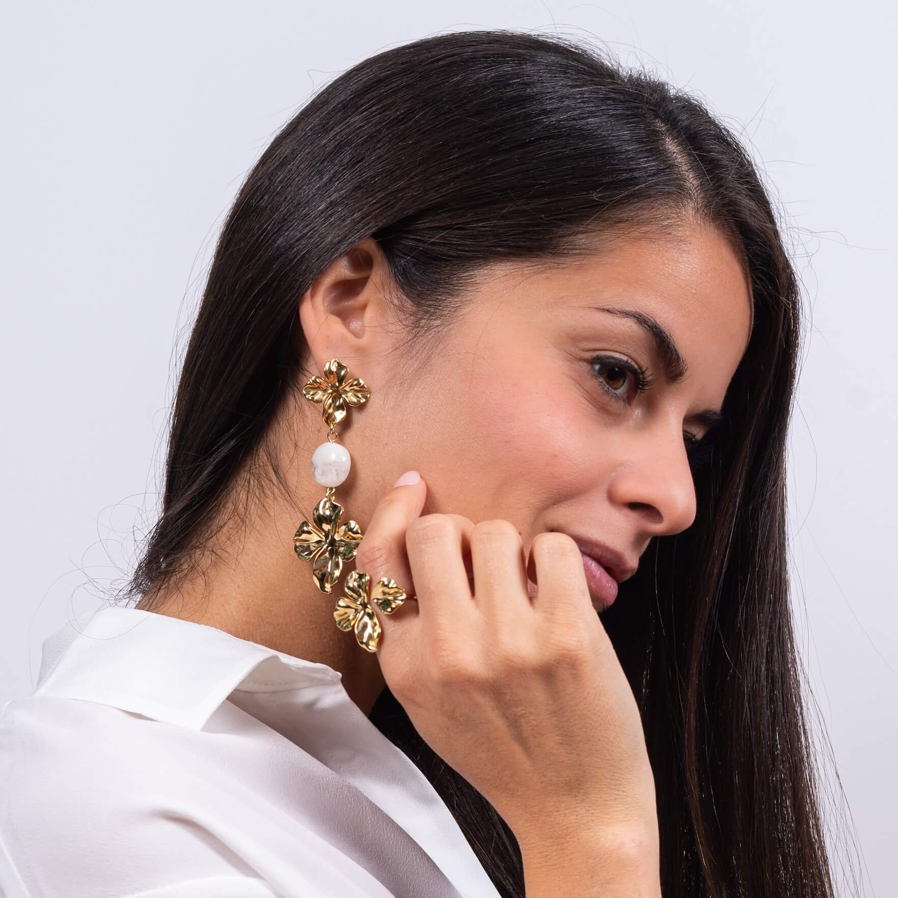 Bague réglable Lise au motif feuillage