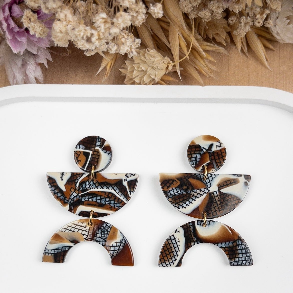 Boucles d'oreilles Augustine Café marbré - Numette