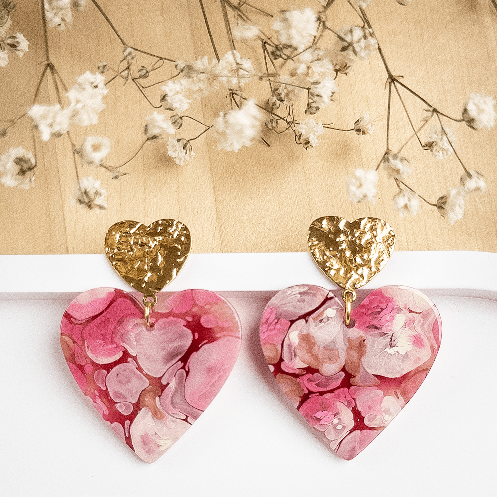 Boucles d'oreilles Andréa - Rose marbré
