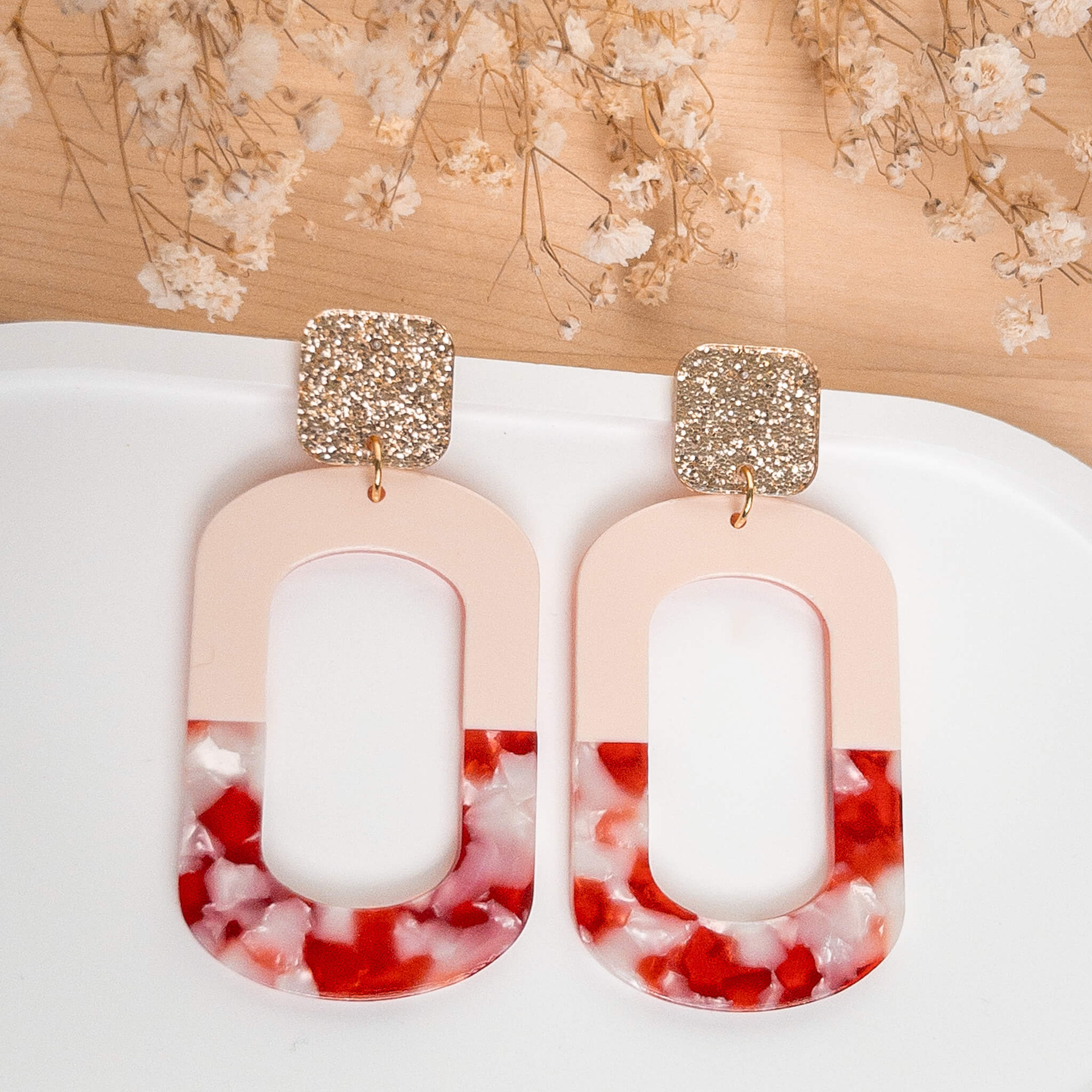 Boucles d'oreilles Eva - Rouge marbré - Numette