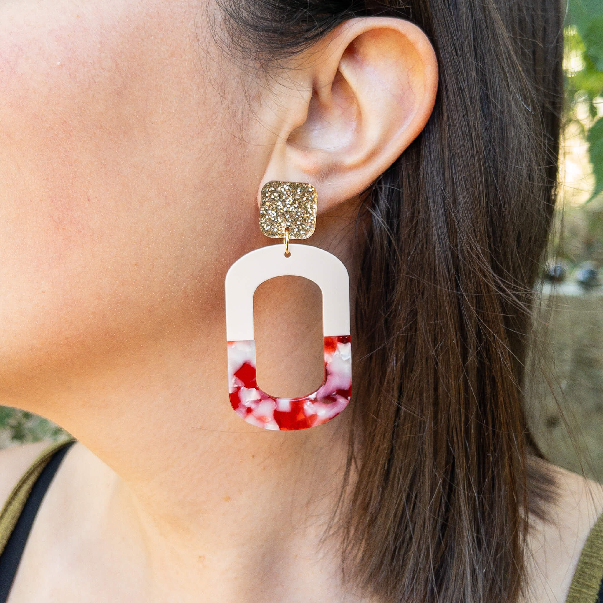 Boucles d'oreilles Eva - Rouge marbré - Numette