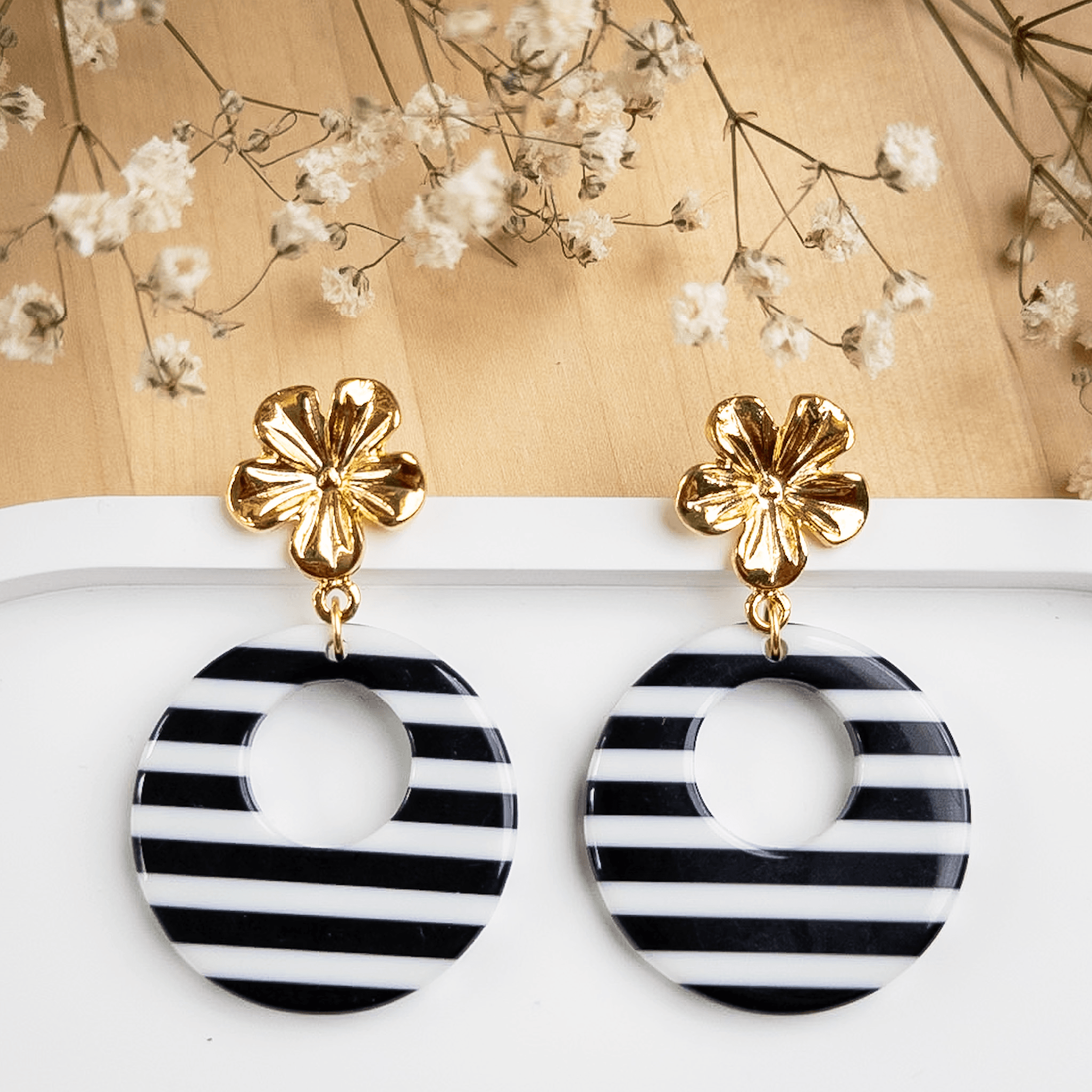 Boucles d'oreilles Chloé - Rayé Noir & Blanc