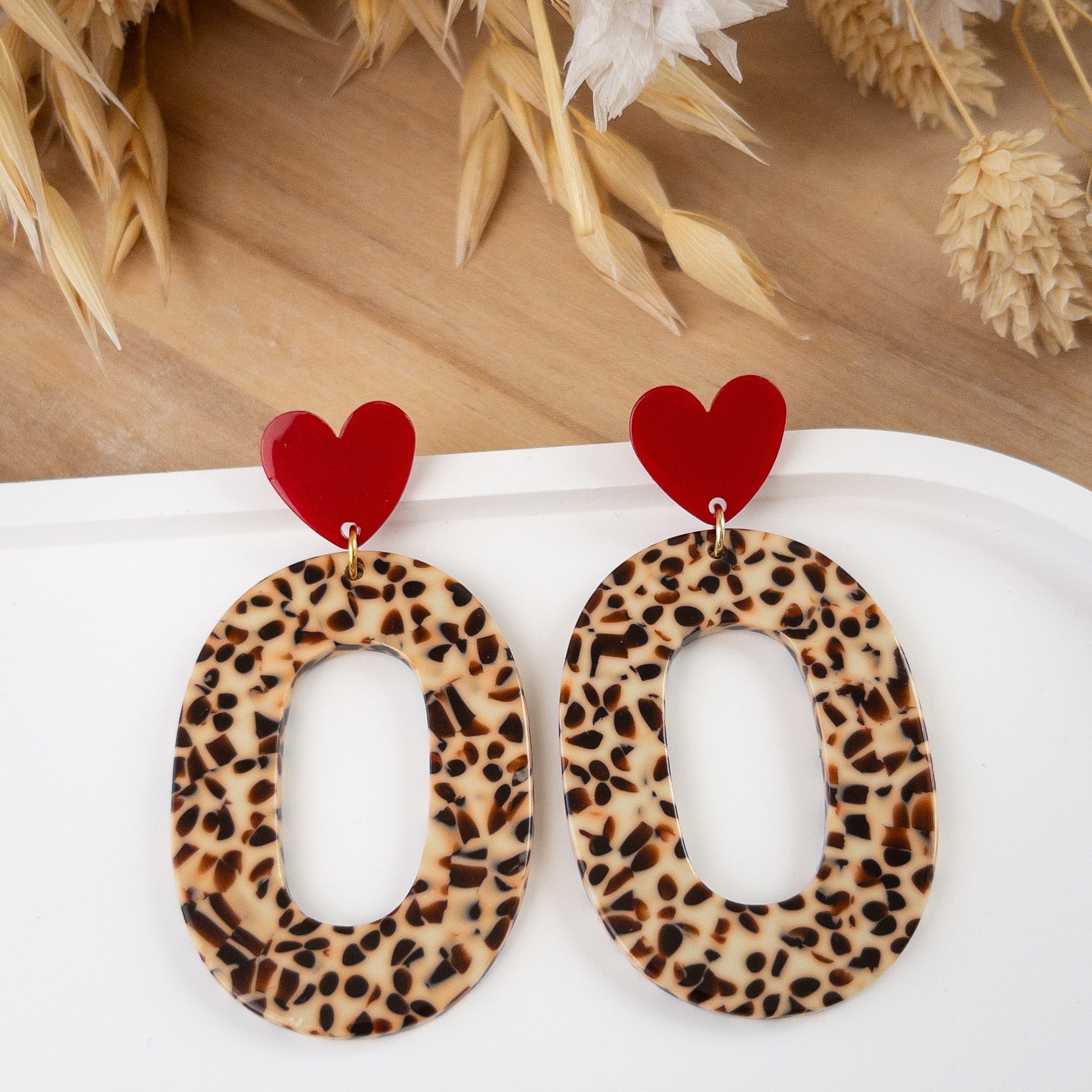 Boucles d'oreilles Isaure - Brun coeur rouge