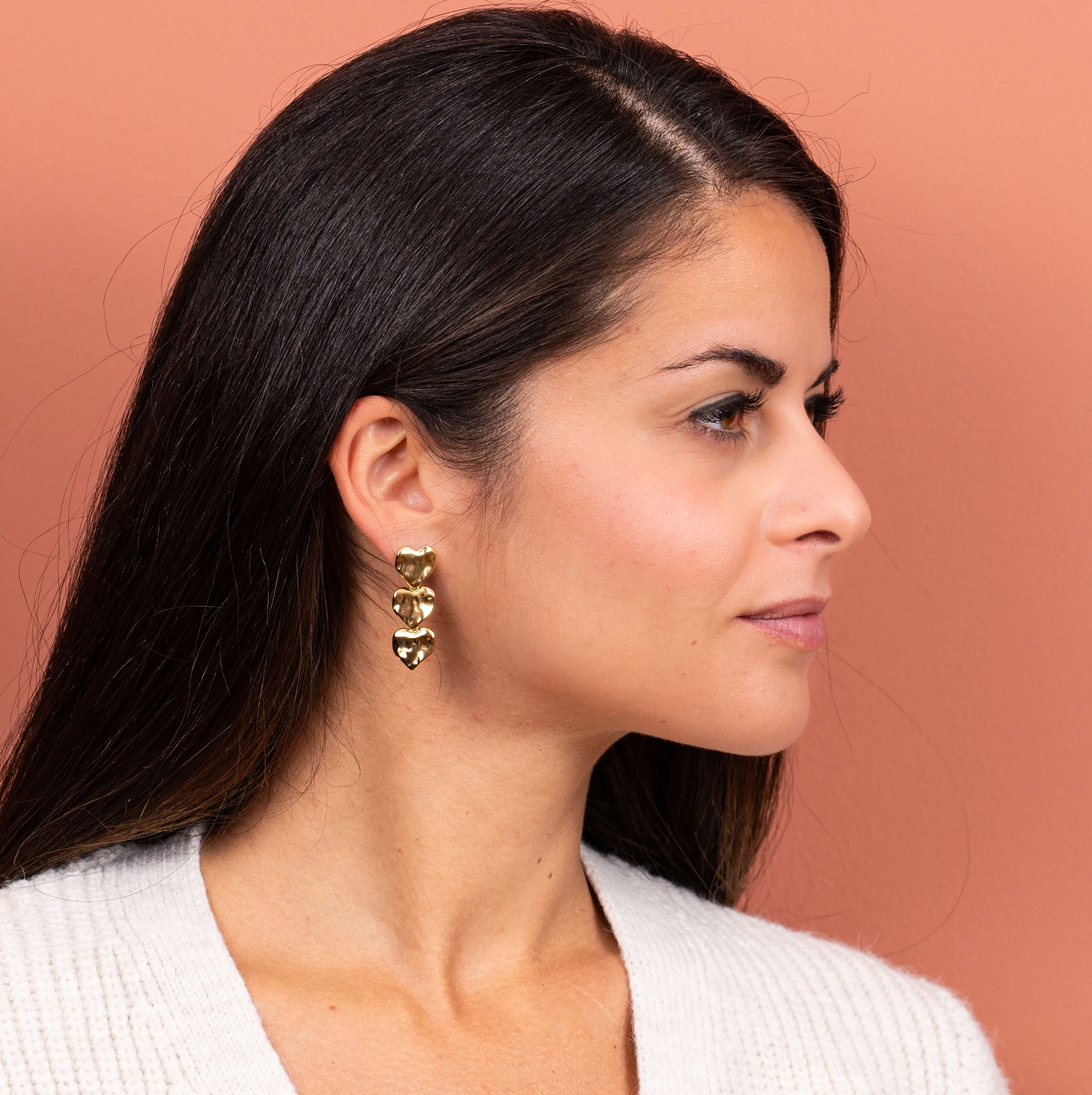 Boucles d'oreilles Valentine 3 coeurs dorés