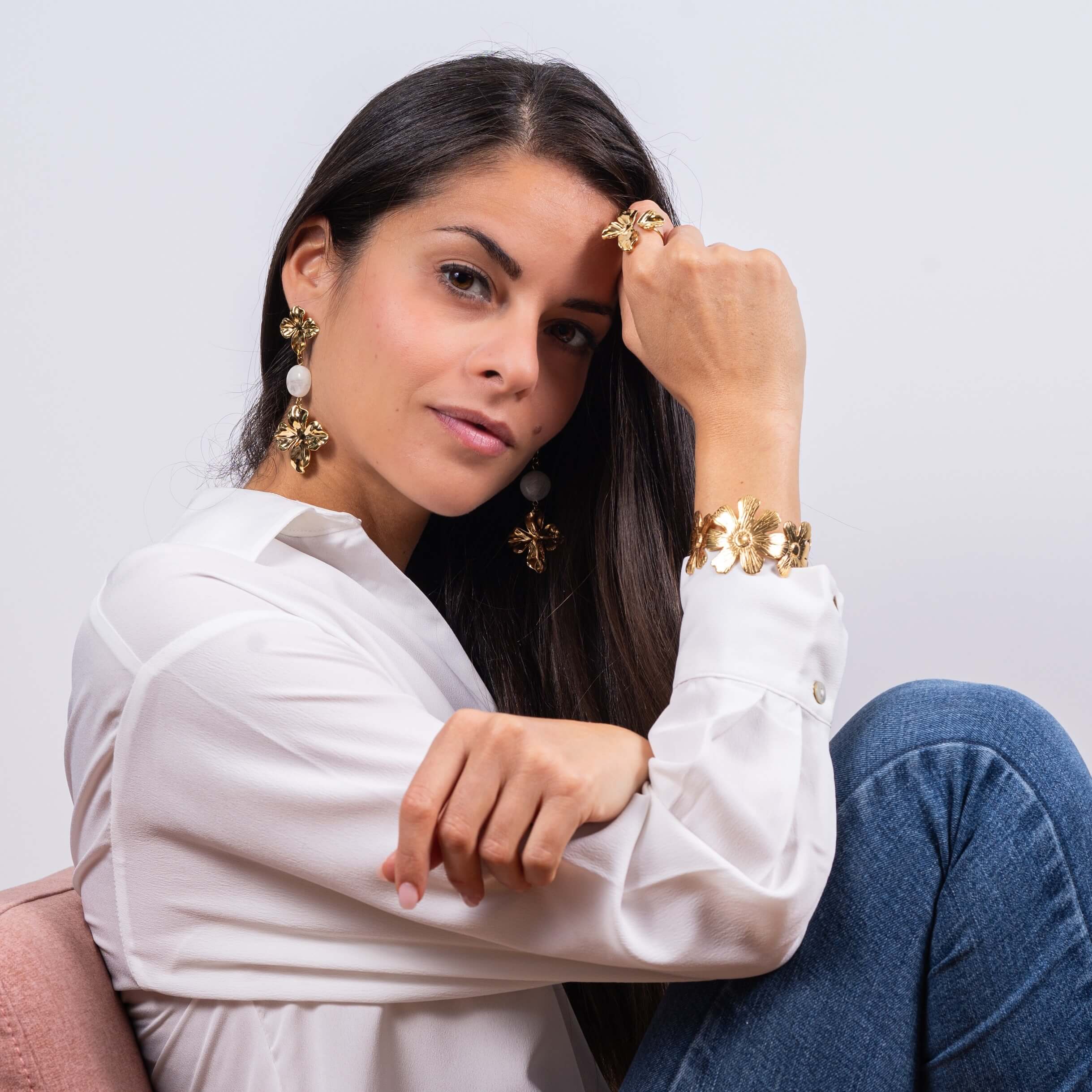 Boucles d'oreilles pendantes Stella - Blanc