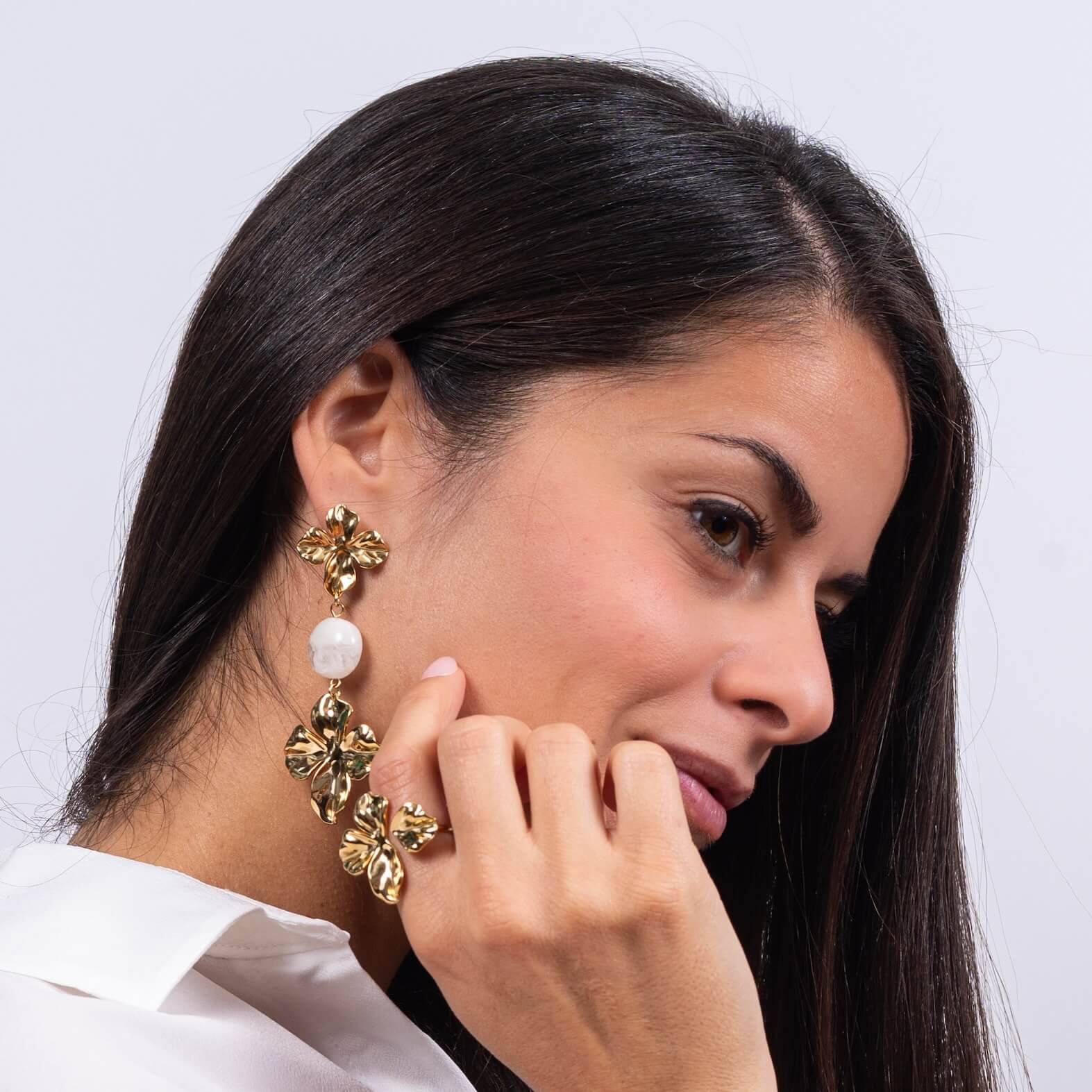 Boucles d'oreilles pendantes Stella - Blanc