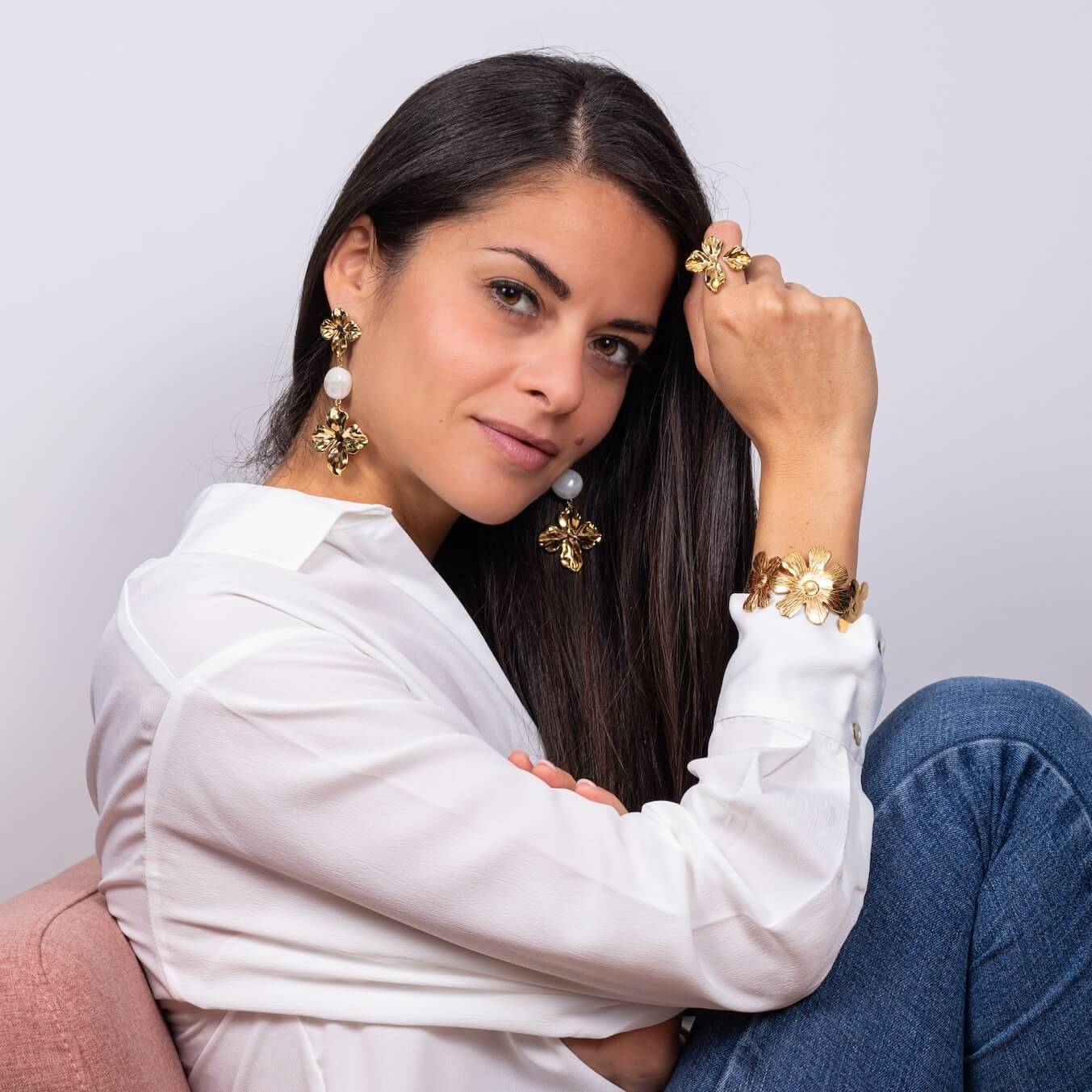 Boucles d'oreilles pendantes Stella - Blanc