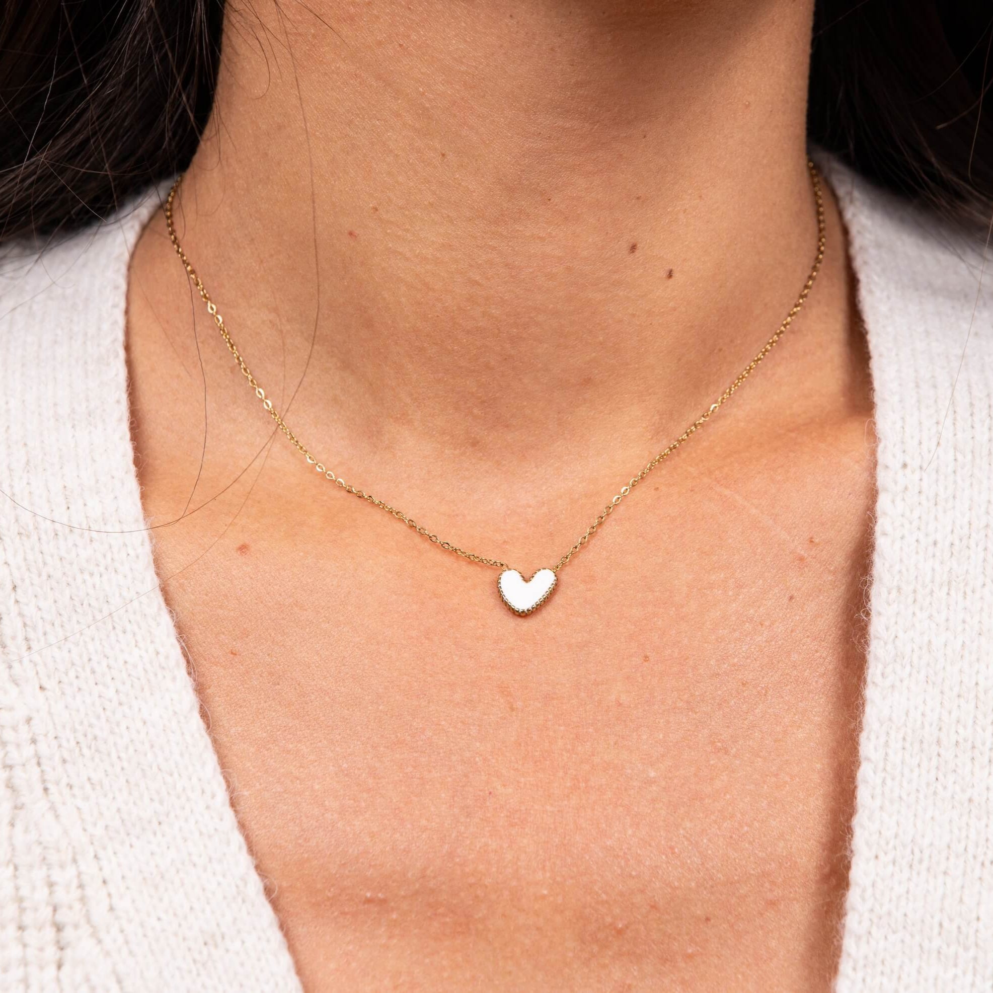 Collier coeur blanc émaillé Martin