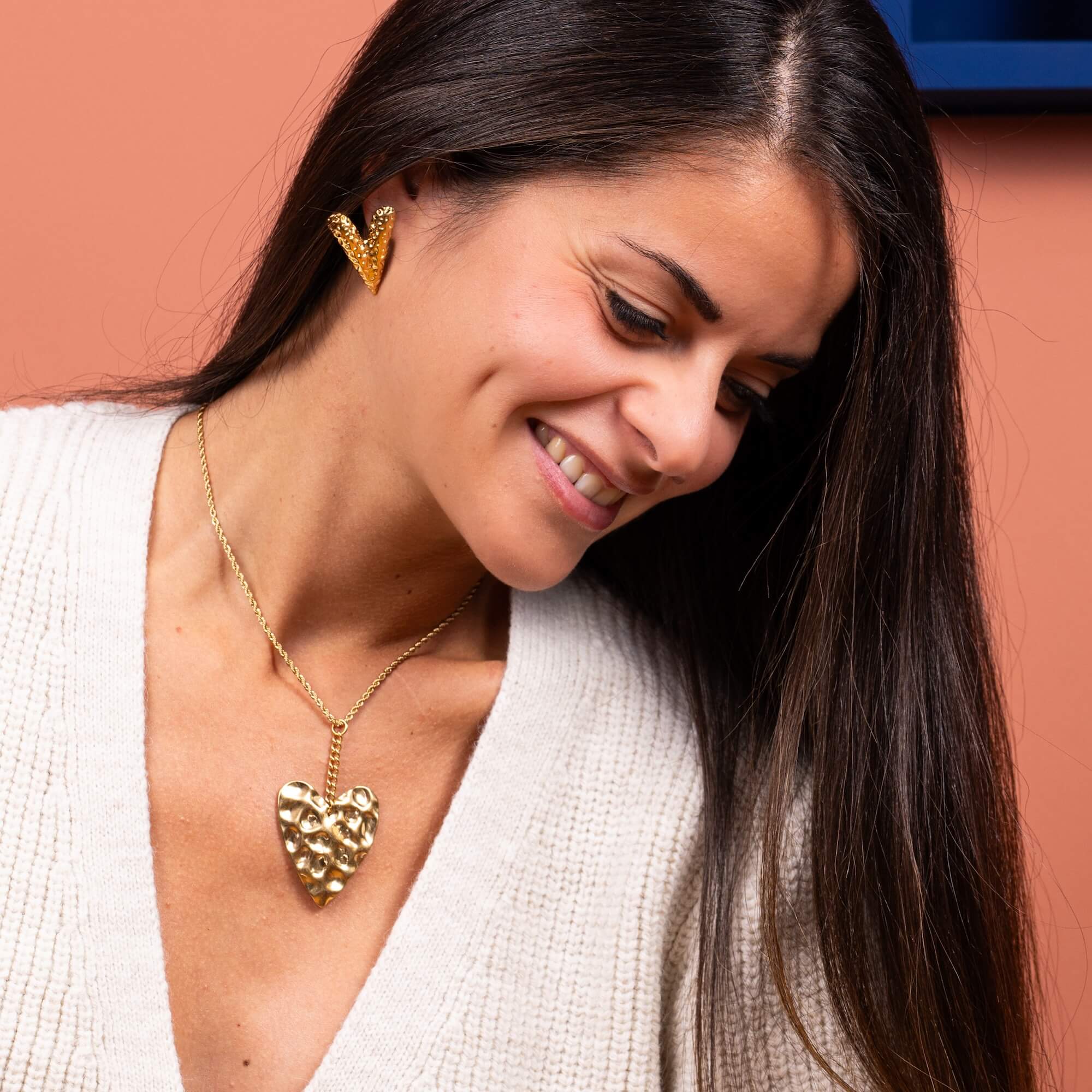 Collier coeur XL martelé Marius