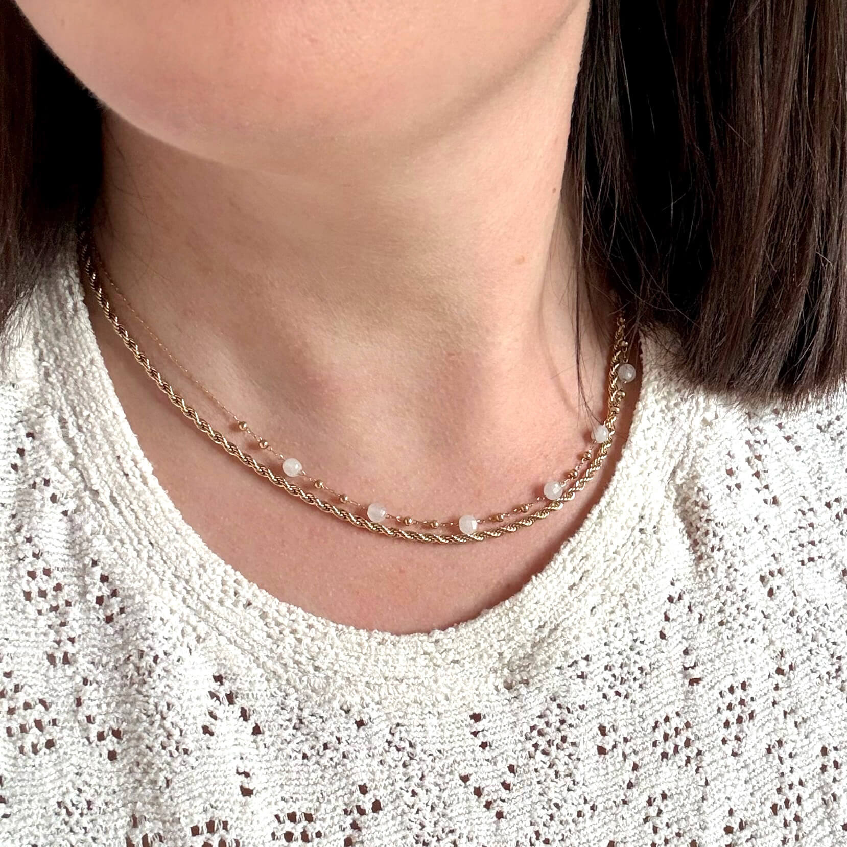 Double collier perles Jonas - Blanc