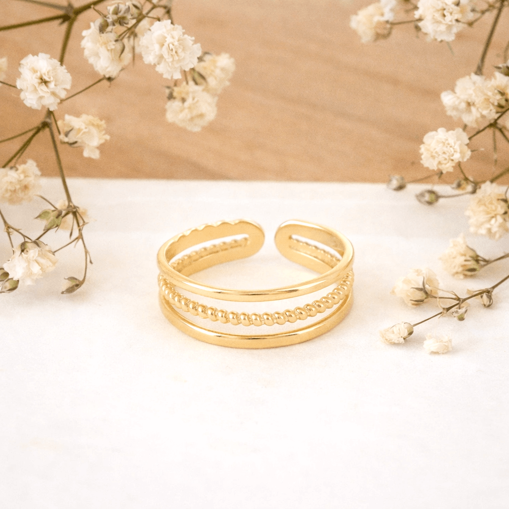 Bague 3 rangs lisse et torsadée Daphnée